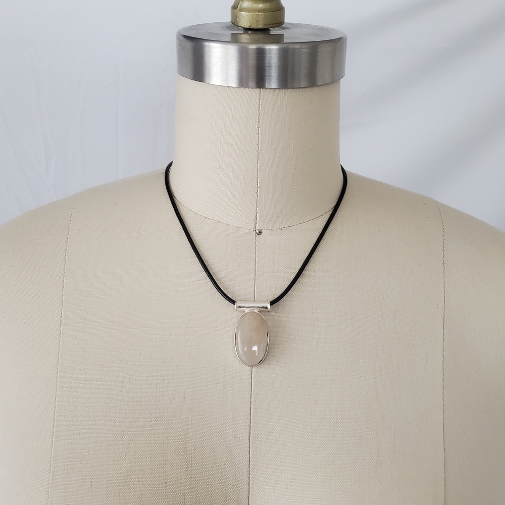 Handmade Rose Quartz Gemstone Set in 925 Sterling Silver Pendant 1.38", NWT - Picture 9 of 11
